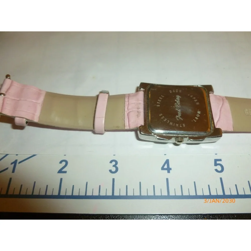 Fred Belay Womens Watch Pink Leather‎ Croc Band Mother of Pearl Dial New Battery
